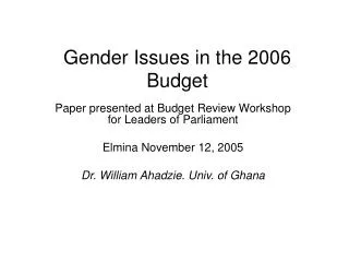 Gender Issues in the 2006 Budget