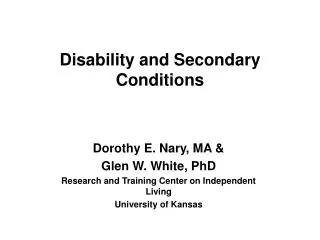 Disability and Secondary Conditions