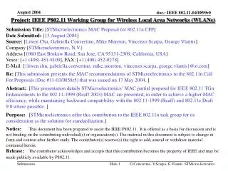Project: IEEE P802.11 Working Group for Wireless Local Area Networks (WLANs)