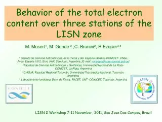 Behavior of the total electron content over three stations of the LISN zone