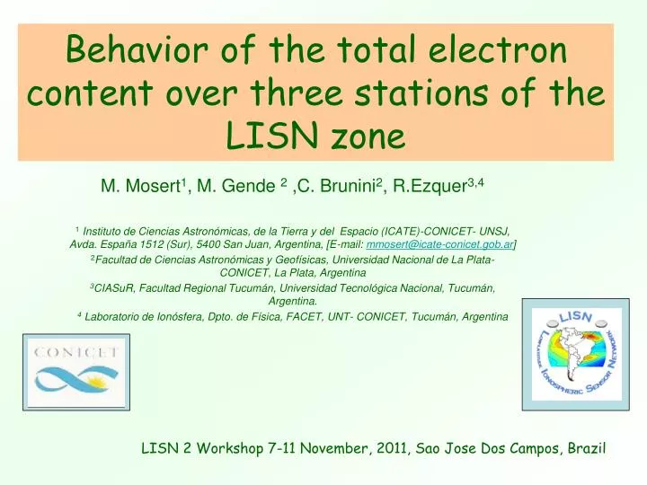 behavior of the total electron content over three stations of the lisn zone