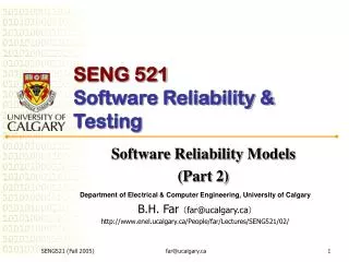 SENG 521 Software Reliability &amp; Testing