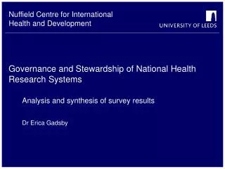 Governance and Stewardship of National Health Research Systems