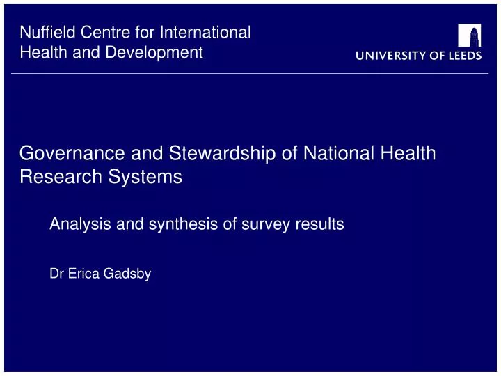 governance and stewardship of national health research systems