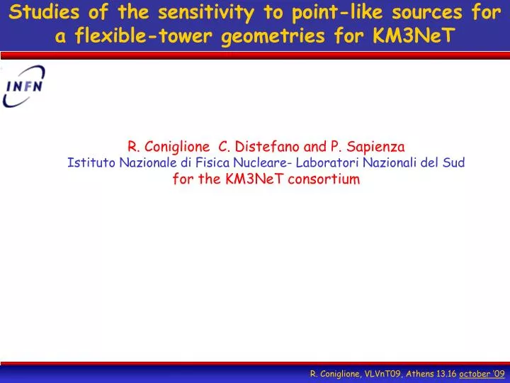 studies of the sensitivity to point like sources for a flexible tower geometries for km3net