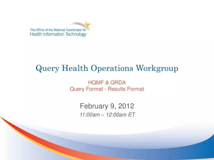 query health operations workgroup hqmf qrda query format results format