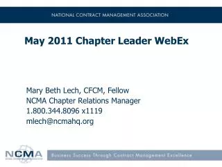 May 2011 Chapter Leader WebEx