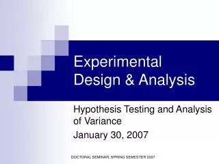 Experimental Design &amp; Analysis