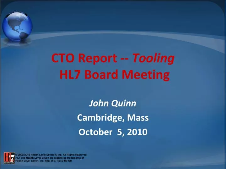cto report tooling hl7 board meeting