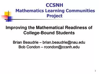 CCSNH Mathematics Learning Communities Project