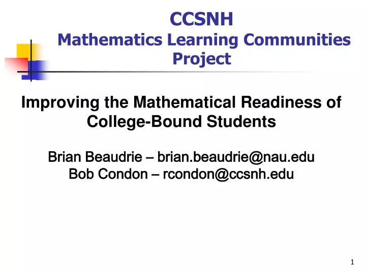 ccsnh mathematics learning communities project