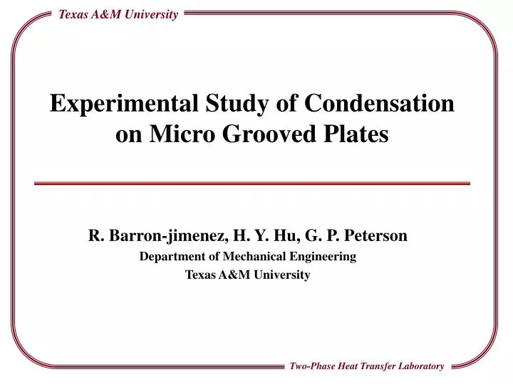 experimental study of condensation on micro grooved plates