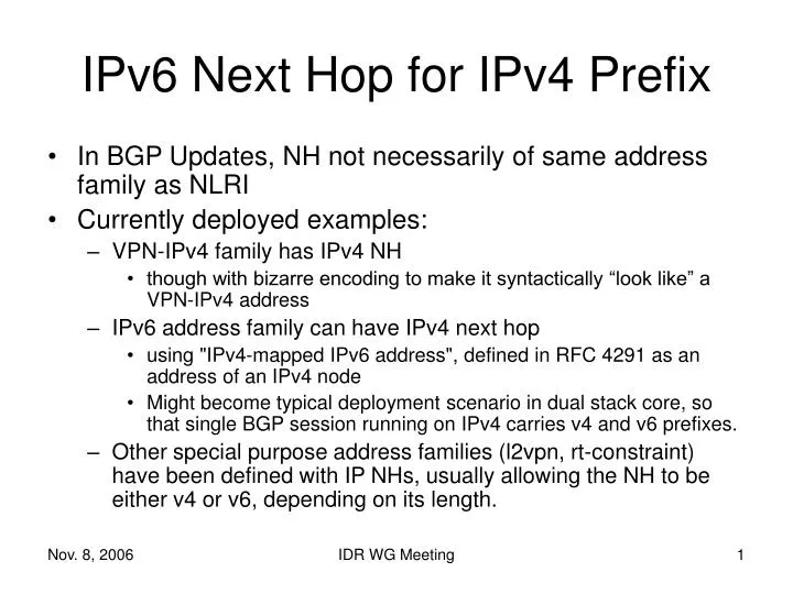 ipv6 next hop for ipv4 prefix