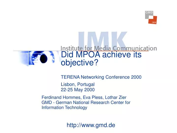 did mpoa achieve its objective terena networking conference 2000 lisbon portugal 22 25 may 2000