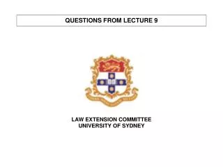 QUESTIONS FROM LECTURE 9