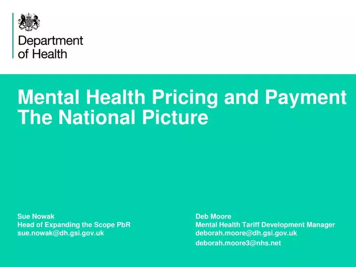 mental health pricing and payment the national picture