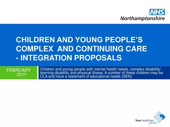 children and young people s complex and continuing care integration proposals