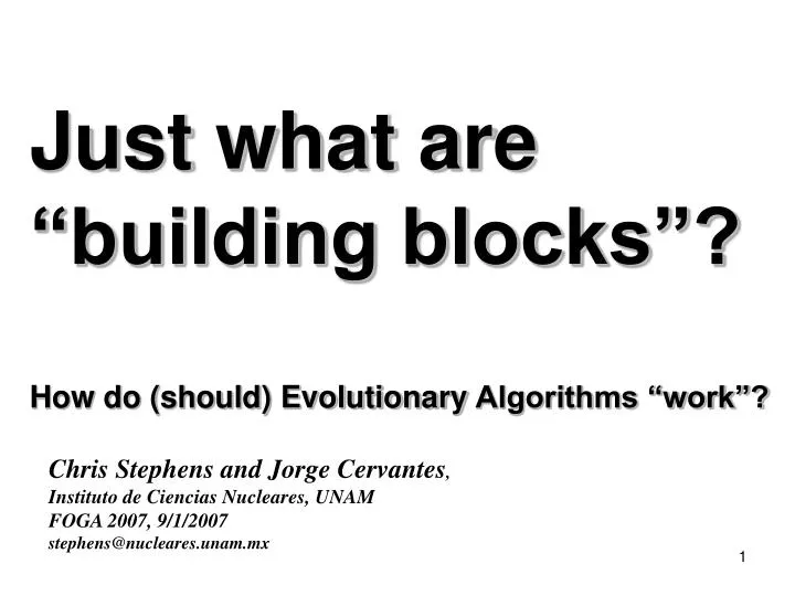 just what are building blocks how do should evolutionary algorithms work