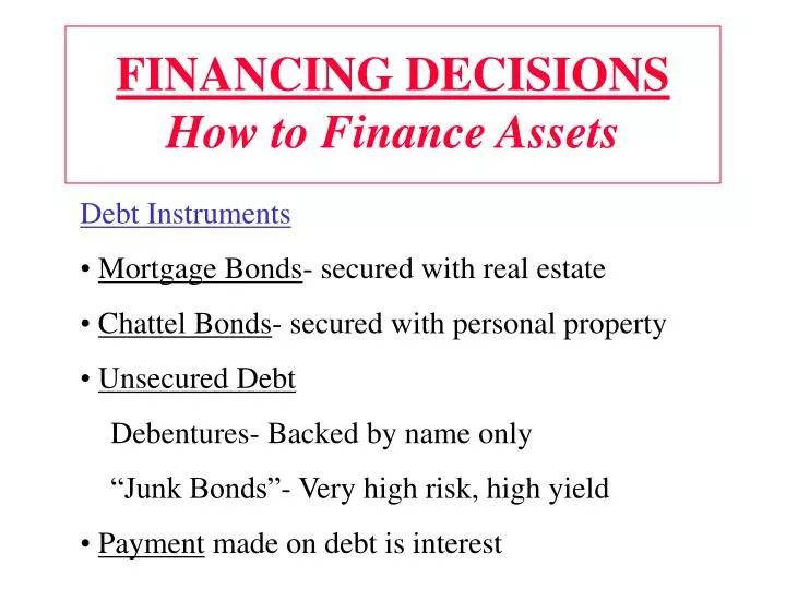 financing decisions how to finance assets