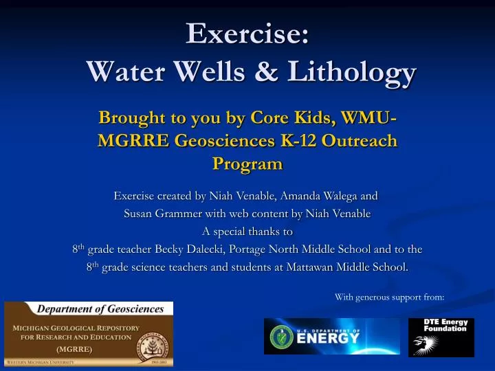 exercise water wells lithology