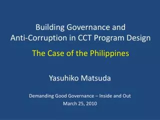 Building Governance and Anti-Corruption in CCT Program Design The Case of the Philippines