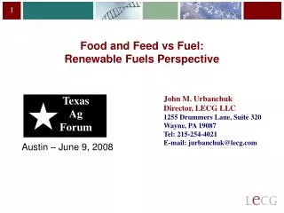 Food and Feed vs Fuel: Renewable Fuels Perspective