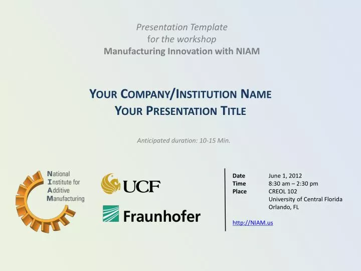 presentation template f or the workshop manufacturing innovation with niam