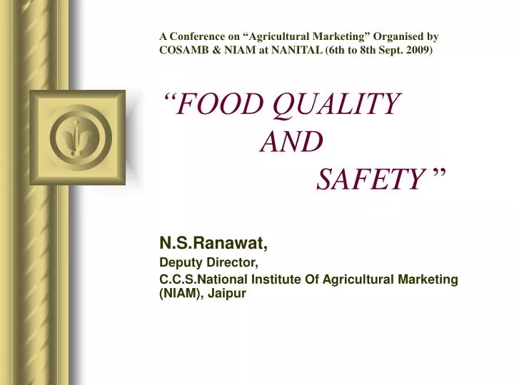 n s ranawat deputy director c c s national institute of agricultural marketing niam jaipur