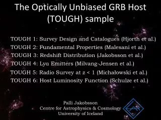 The Optically Unbiased GRB Host (TOUGH) sample