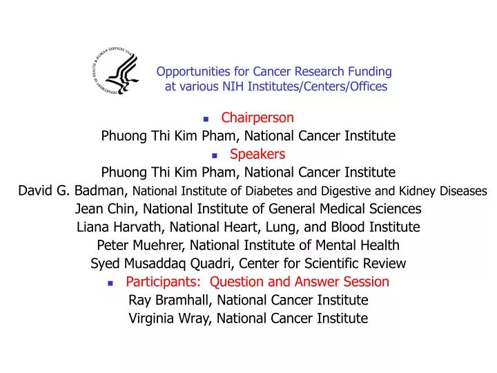 opportunities for cancer research funding at various nih institutes centers offices