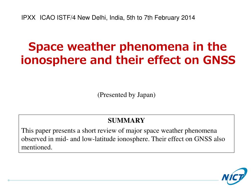 Space weather phenomena in the ionosphere and their effect on GNSS - slide 1