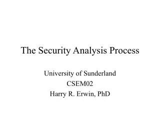 The Security Analysis Process