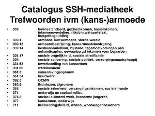 Catalogus SSH-mediatheek Trefwoorden ivm (kans-)armoede