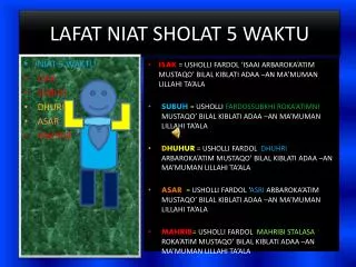 lafat niat sholat 5 waktu