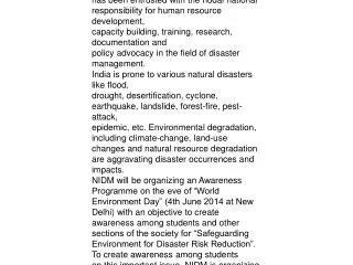 National Institute of Disaster Management (NIDM),