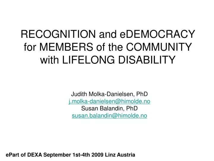 recognition and edemocracy for members of the community with lifelong disability