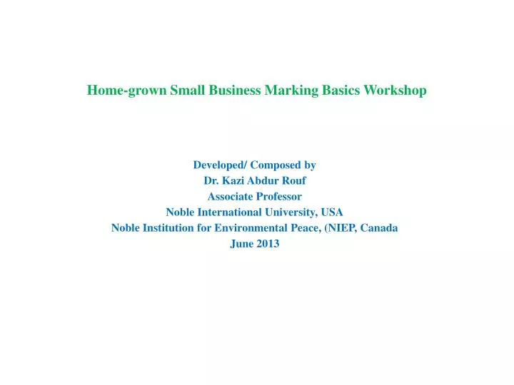 home grown small business marking basics workshop