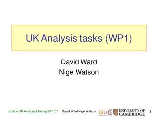 UK Analysis tasks (WP1)