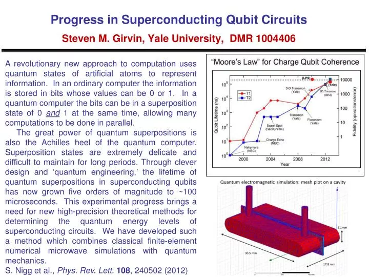 progress in superconducting qubit circuits steven m girvin yale university dmr 1004406
