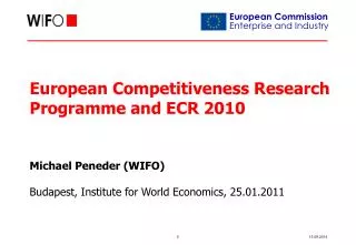 European Competitiveness Research Programme and ECR 2010 Michael Peneder (WIFO)