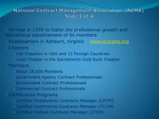 National Contract Management Association (NCMA) Slide 1 of 4