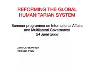 Gilles CARBONNIER Professor, IHEID