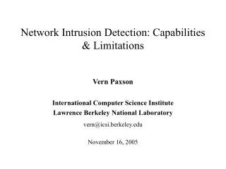 Network Intrusion Detection: Capabilities &amp; Limitations