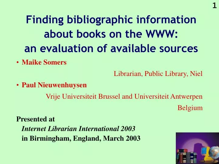 finding bibliographic information about books on the www an evaluation of available sources