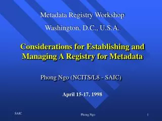 Considerations for Establishing and Managing A Registry for Metadata