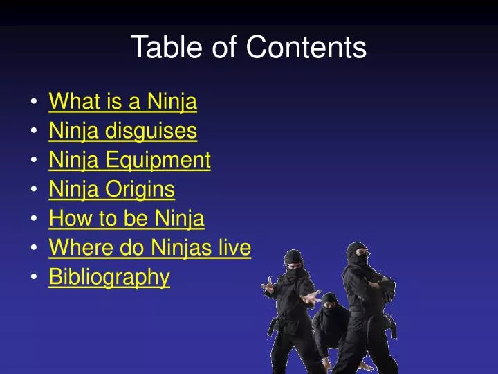 table of contents