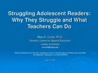 Struggling Adolescent Readers: Why They Struggle and What Teachers Can Do