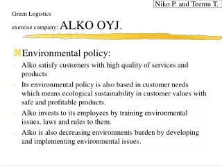 Green Logistics exercise company: ALKO OYJ.