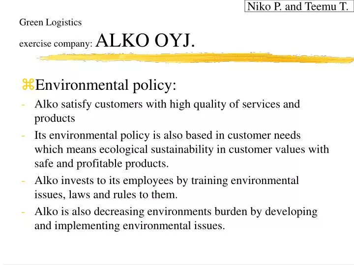 green logistics exercise company alko oyj