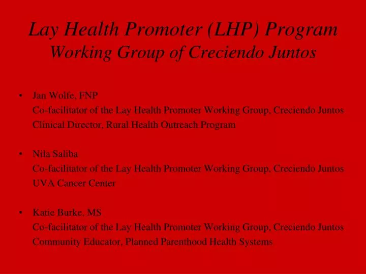 lay health promoter lhp program working group of creciendo juntos